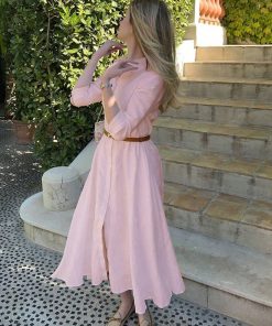 Blush Pink Midi Dress with Belt