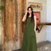 Casual Green Pocket Midi Dress